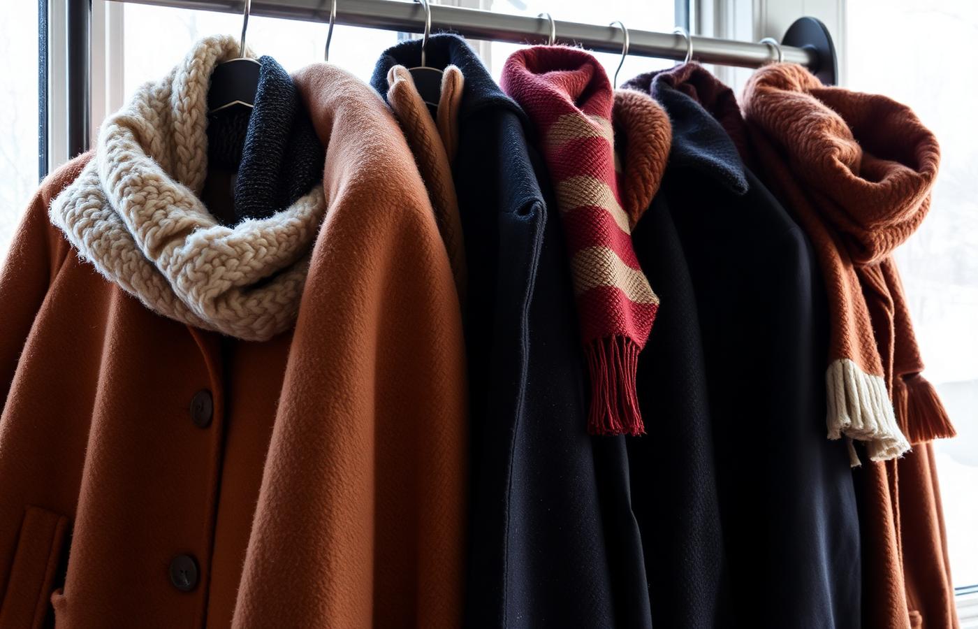 Winter coats hanging on a rack