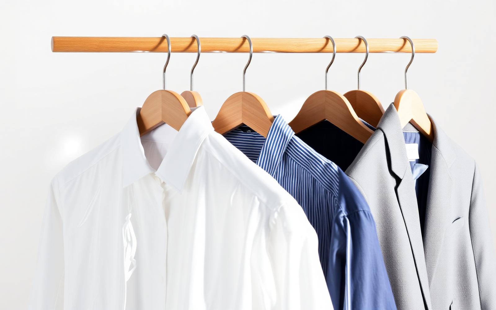 Freshly dry cleaned garments hanging in protective covers