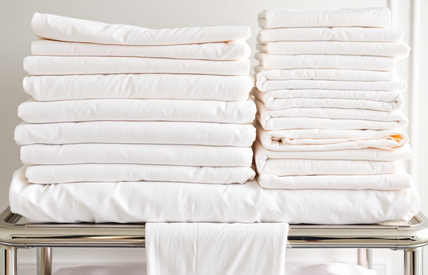 Fresh hotel bed sheets and pillowcases folded