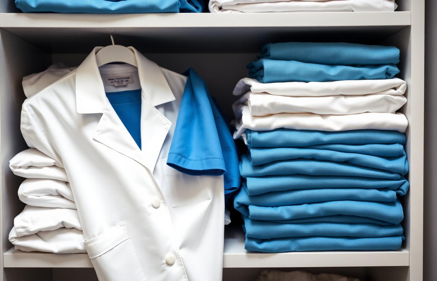 Folded scrubs and exam room linens