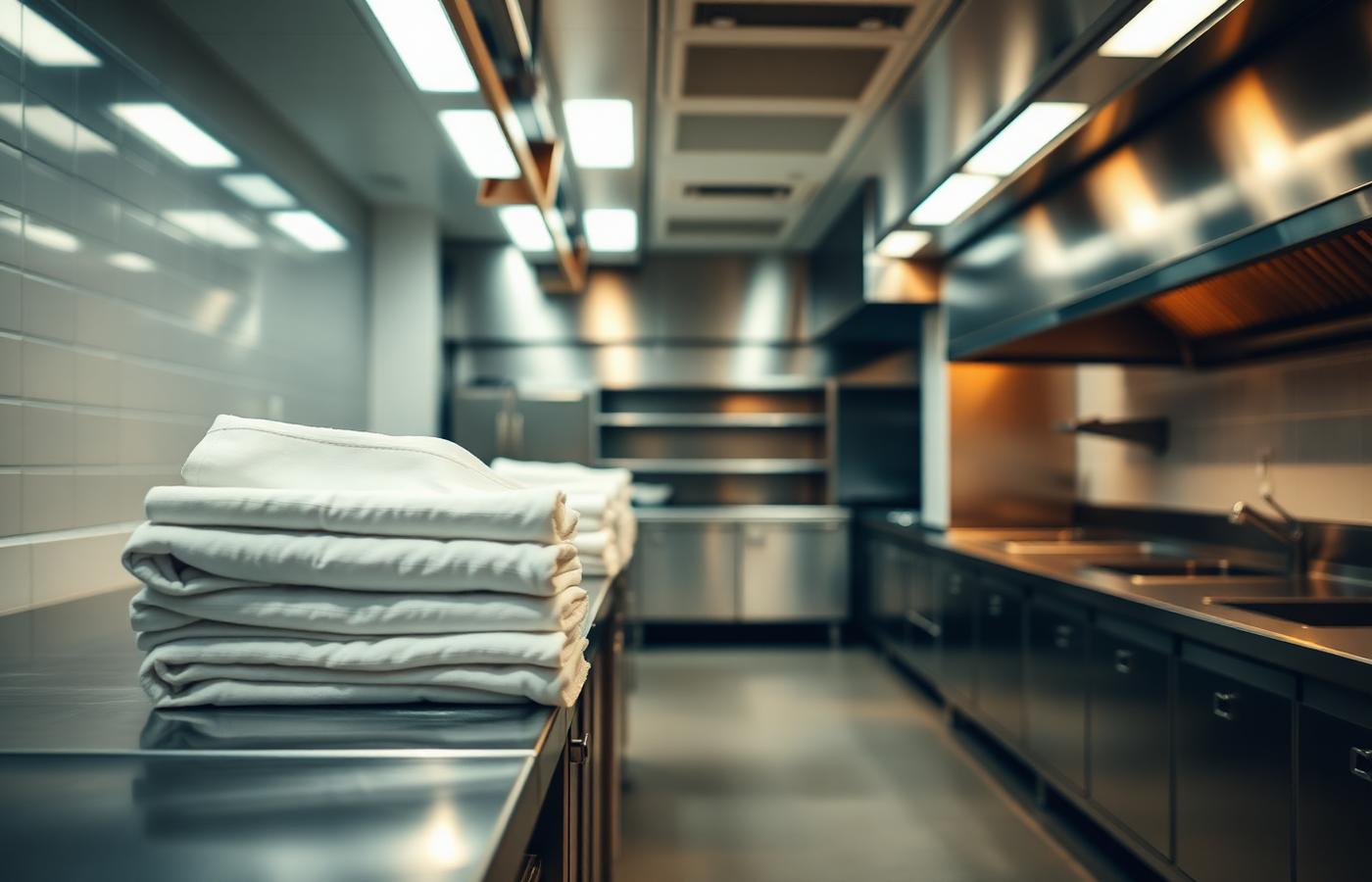 Clean aprons and kitchen linens for a restaurant