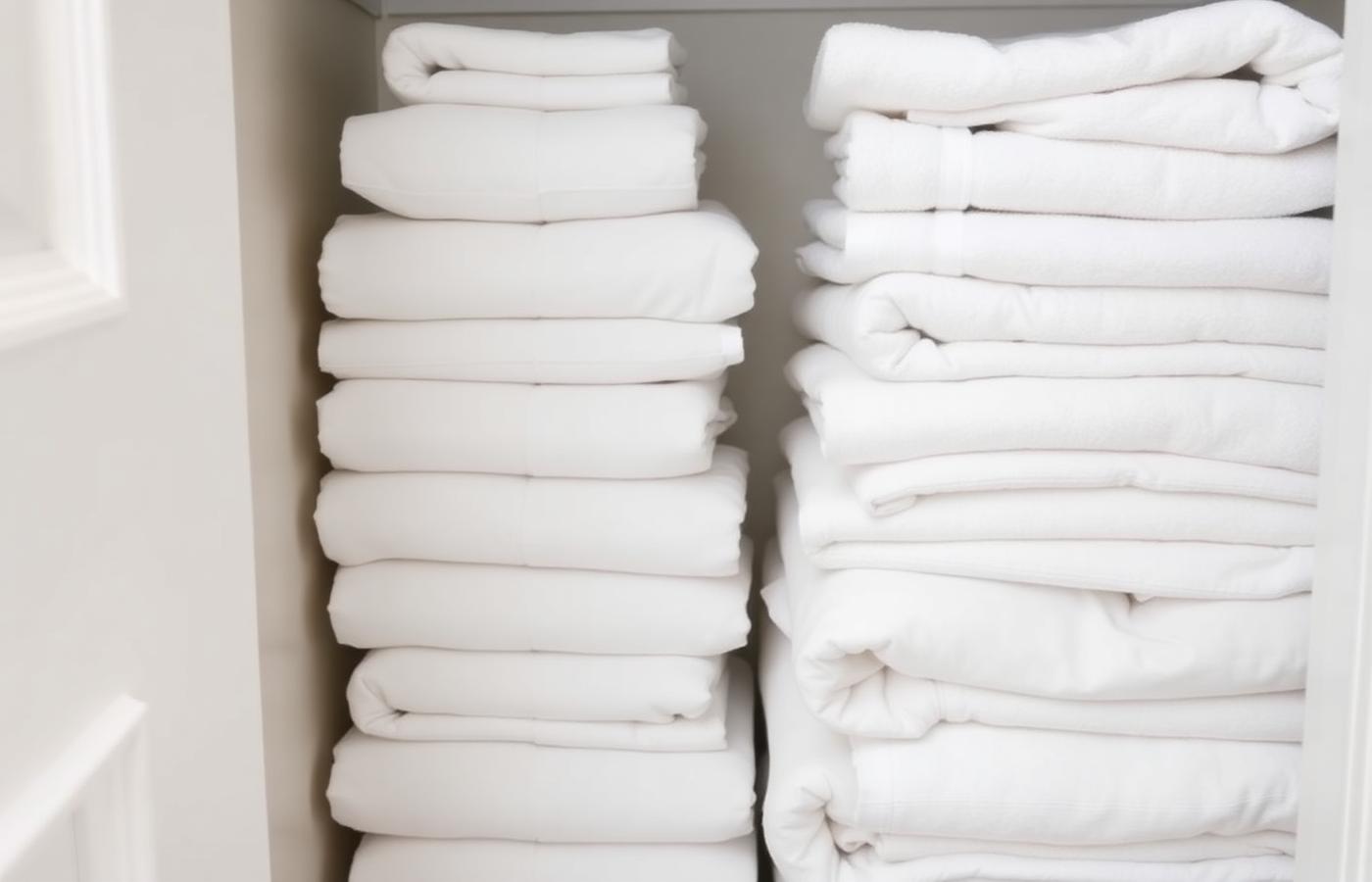 Clean towels and sheets ready for an Airbnb turnover